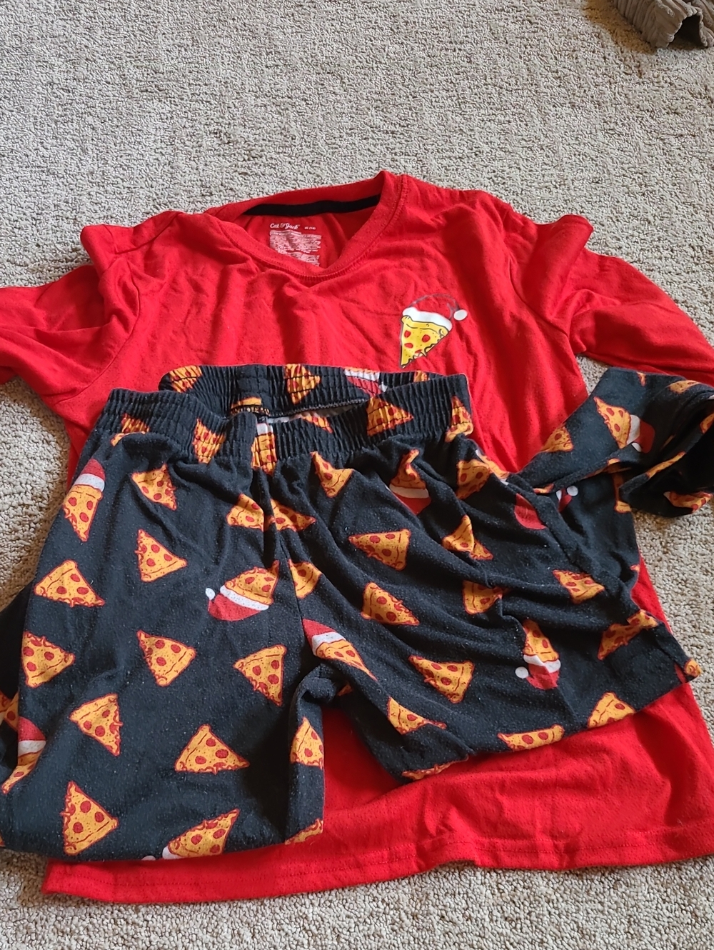 Cat & Jack Red Top with Black Pizza-Print Pajama Set